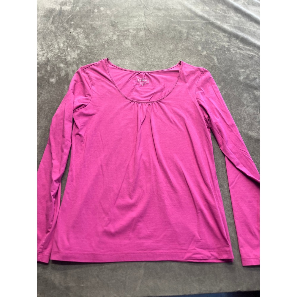 LL Bean Womens Magenta Pink Pima Cotton Spandex Scoop Neck Long Sleeve Top S